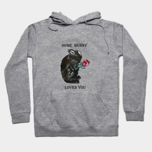 Black rabbit with rose: Some bunny loves you Hoodie